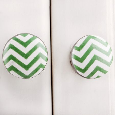 Green Striped Flat Ceramic Knob